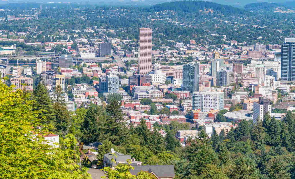 Portland, Oregon. City aerial skyline view